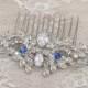 Silver crystal Hair Comb, Bride crystal zircon haircomb, something blue, Edwardian wedding, Crystal headpiece, Turquoise wedding