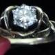 AMAZING Diamond 14k Yellow Blackened Gold Engagement Rose Ring Vintage Mid Century