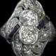Art Deco Toi at Moi Old European Cut Diamonds Sapphires 18k Gold Engagement
