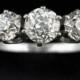Antique 1.4ct Old Euro Cut 3 Diamond 14k White Gold Engagement Ring Certified