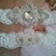 SALE - Wedding Garter, Bridal Garter, Garter Set - Crystal Rhinestones & Pearls on a White Lace - Style G2088