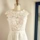 Boat Neckline Lace Chiffon Wedding Dress Backless Open Back V Back Bridal Gown