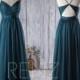 2016 Dark Turquoise Bridesmaid Dress, Open Back Wedding Dress, Spaghetti Straps Prom Dress, Long Chiffon Evening Gown Floor Length (J026)