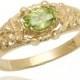 18K Gold Peridot Ring, Vintage Style Ring, Green Peridot Engagement Ring, Floral Engraved Ring, Floral Ring, Peridot Jewelry, Wedding Ring