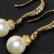 Bridal Ivory Pearl Earrings Pearl Drop Vermeil Gold Cz Earrings Swarovski 8mm Pearl Gold Wedding Earrings Small Ivory Pearl Bridal Earrings