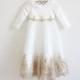 Light Ivory Flower Girl Dress with Embroidery Long Sleeves Ivory Baby Girl Dress Ivory Embroidery Sleeves Flower Girl Dress Floor-length