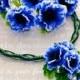 Blue flower jewelry, blue poppy, poppy hair pins, blue poppy hair accessory, blue poppy necklace, blue flower necklace, polymer clay poppy