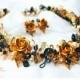 Orange black rose necklace, orange black rose bracelet, orange black rose earrings, polymer clay rose, clay bracelet, statement necklace
