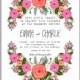 Wedding invitation printable template with floral wreath or bouquet of rose flower and daisy Romantic pink peony bouquet bride wedding invitation template design. Bridal shower invitation card