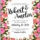 Wedding invitation printable template with floral wreath or bouquet of rose flower and daisy Romantic pink peony bouquet bride wedding invitation template design. Bridal shower invitation card