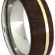 Titanium Ring with Ipe Wood Overlay and 14k Yellow Gold Pinstripe; Personalized Wedding Band for Men and Women