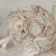 Vintage Inspired Fabric Flower Bouquet, Lace Bridal Bouquet, Ivory, Cream and Champagne Brooch Wedding Bouquet