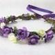 Wedding Floral Crown, Ivory Purple Flower Headband, Floral Head Wreath, Wedding Headband, Bridesmaid Floral Crown, Flower Girls Floral Crown