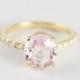Peach Sapphire Ring, Peach Sapphire Engagement Ring, Peach Pink Sapphire Ring, Oval Cut Engagement Ring, 18k Yellow Gold
