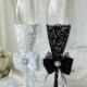 Wedding Champagne Flutes Black & White Wedding Champagne Glasses Wedding Toasting Flutes Bride and Groom