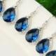 Blue Bridesmaid Earrings SET OF 6 - Silver Navy Earrings - Sapphire Blue Glass Earrings - Bridesmaid Jewelry - Wedding Jewelry