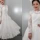 50shouse_ retro feel long lace sleeves and lace tulle tea wedding dress with illusion neckline_ custom make