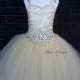 Champagne lace corset & rhinestones belt flower girl dress/ Junior bridesmaids dress/ Wedding flower girl