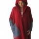 Plus Size Over Size Red Mohair Overcoat - Poncho - Pelerine with Hood and Grey Pocket