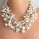 Ivory Wedding Statement Necklaces crocheted pearls and rhinestones
