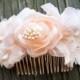 Blush & Mint Pearl Hair Flower, Comb, Wedding, Bridal, Headpiece, Silk, Fascinator, Clip