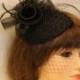 Vintage 1940s-50s Fascinator Veil Hat Black. Tear drop hat mini birdcage veil
