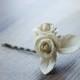 Ivory rose flower hair clip - wedding rose hair accessories - bridal hairpiece - bridal flower pin - ivory, beige, neutral rose hair piece