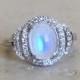 Art Deco Ring- Moonstone Ring- Engagement Ring- Promise Ring- Solitaire Ring- Rainbow Moonstone Ring- Sterling Silver Ring- June Birthstone