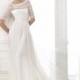 Simple A-line Bateau Short Sleeve Ruching Sweep/Brush Train Satin&Tulle Wedding Dresses - Dressesular.com