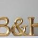 2 GOLD LETTERS And Ampersand Resin Vintage Style Gold Leaf Painted Wedding Decor Initials Monogram Photo Prop Table Decor Golden 4" Home