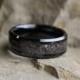 Dinosaur Bone Wedding Band, Black Ceramic Ring with Dinosaur Bone Inlay