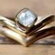 Moonstone wedding ring set, cushion cut engagement ring set, rainbow moonstone engagement ring, modern engagement ring, Arrow ring, custom