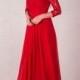 Red Long Bridesmaid Dress Lace Handmade Red Chiffon Wedding Party Dress Long Red Prom Dress
