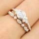 Art deco Platinum engagement ring set, or White gold, F SI 3EX GIA certified diamond ring, unique wedding ring & eternity ring, ado-r101