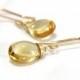 Natural Citrine Smooth Briolette Wire Wrapped Earrings Solid 14K Yellow Gold , November Birthstone , 13th Anniversary , From Canada , Luck