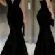 Glamorous Mermaid V-neck Floor Length Satin Black Prom Dress