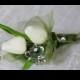 Brooch Boutonniere Real Touch White Tulip Green Gem Grooms Bout Moss 1940s  Vintage Velvet  Buttonhole Usher boutonniere Prom bout
