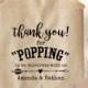 THANK YOU Popcorn Bag Favor Stamp – 3x3 in  – Personalized Wedding Paper Goods