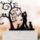 Bride and groom Wedding Cake topper dog and cat, Tree wedding cake topper with birds, silhouette cake topper with cat , rustic cake topper