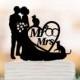 Bride and groom Wedding Cake topper mr and mrs, wedding cake topper with heart and wedding ring, silhouette, topper with cat, two cat