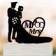 policeman Wedding Cake topper with mr and mrs, bride and groom silhouette wedding cake topper with heart and wedding ring,