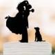 Funny Wedding Cake topper with dog, groom kissing bride silhouette cake topper. unique wedding cake topper, topper with pet