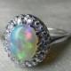 Opal Engagement Ring 14K Opal Diamond Halo Ring Opal Ring Diamond Halo Engagement Ring October Birthstone