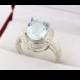 Natural Light blue aquamarine  Solid 14K White Gold diamond Ring