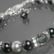 Black Light Gray Pearl Bracelet Swarovski Black Gray Pearl Black Diamond Crystal Silver Bracelet One Strand Pearl Bracelet Wedding Bracelet
