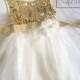 Flower Girl Dress, Ivory Lace Dress, Rustic, Country Flower Girl Dress, Gold Sequin Flower Girl Dress, White Lace, Wedding Dress