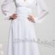 long white dress, chiffon dress floor length, Maxi dress with long sleeves, V-neck dress, wedding bridesmaid dress, formal dress.