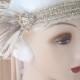 1920s headdress edwardian headband rhinestone web headpiece art nouveau with ivory and brown feathers-Natalia-made to order