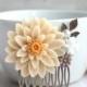Large Ivory Cream Chrysanthemum Comb, Mum Flower, Leaf Collage Comb, Wedding Statement Comb Bridesmaids Gift  Ivory Wedding Woodland Country