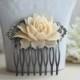 Big Rose, Large Ivory Rose Flower Hair Comb. Vintage Inspired Flowerr Comb. Bridal Comb, Wedding Comb, Rustic Ivory, Bridesmaids Gift Comb
